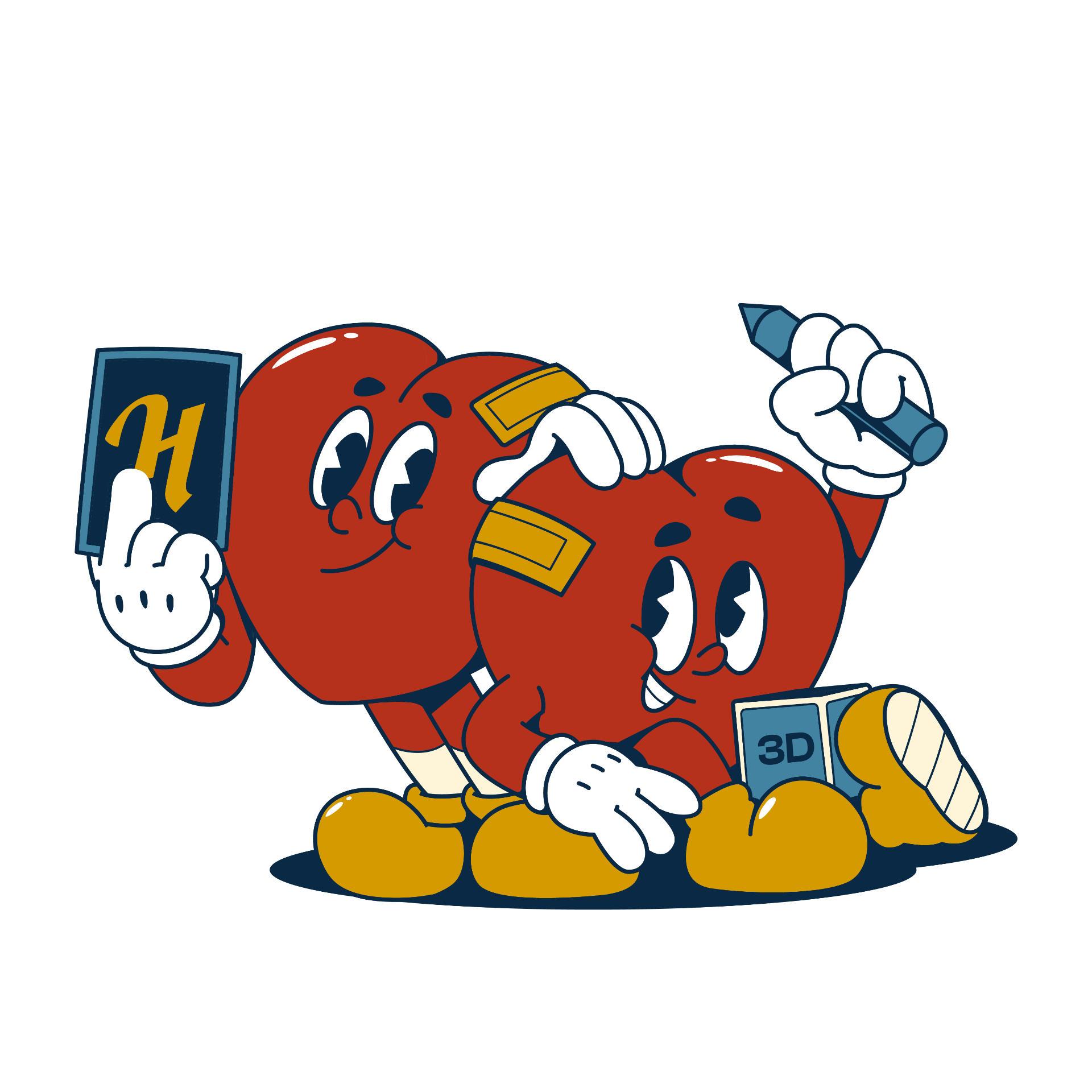 h.12.12-15 Hole Heart Project mascot, a smiling heart character cradling a baby heart